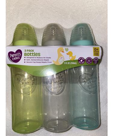 Parent Choice 3 Pack Bottles 0+ Months Slow Flow BPA Free Microwave and Dishwasher Safe 9 ounces
