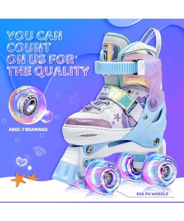 NEMONE Mermaid/Bunny Strawberry Light up Roller Skates | Adjustable 4 Sizes | Purple/Blue Skates for Girls | Indoor/Outdoor Kids Skates - A-Mermaid Medium - Big Kid - Buy Online on SooperMarket.com