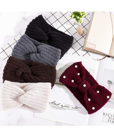 Whaline 5-Piece Knit Headbands & Ear Warmers Set for Women, Girls - Elastic Turban Wraps, Pearl Crochet Hair Band, Scrunchies - Autumn & Winter Colors - Buy Online on SooperMarket.com