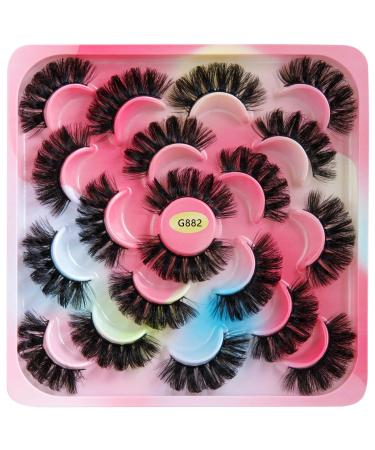 False Eyelashes Dramatic Fluffy Fake Eyelashes - 10 Pairs Natural Curly Lashes 6D Effect Thick Mink Lashes (G882)