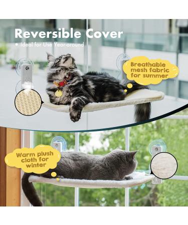 Durable Cat Window Perch Hammock Seat - Reversible Mat, Foldable Bed for Indoor Cats - All-Season Sunbathing Spot - Holds Up to 40 lbs - Beige - Buy Online on SooperMarket.com