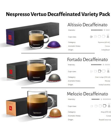 Nespresso Vertuo Coffee Capsules Decaffeinated Selection - Altissio Fortado & Melozio Decaffeinato 3 Boxes (30 Pods) Bundled with Border Biscuits & Giftable Tote Bag - Buy Online on SooperMarket.com