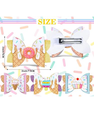 Whaline 4Pcs Dessert Glitter Bow Hair Clips - Summer Colorful Leather Hairgrips for Girls and Women - Birthday Party Hair Accessories - Buy Online on SooperMarket.com