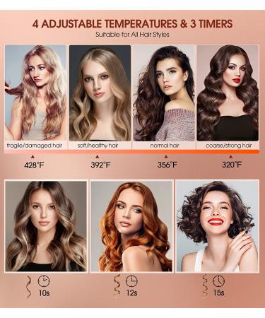 Professional Automatic Hair Curler with Anti-Tangle Technology - Large Slot, 4 Temperature Settings, 3 Timer Options - Dual Voltage Rotating Curling Iron in Champagne - Buy Online on SooperMarket.com