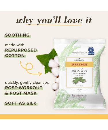 Burt's Bees Sensitive Facial Towelettes with Aloe Vera - 30 Pre-Moistened Wipes for Gentle Cleansing - Buy Online on SooperMarket.com