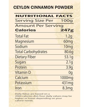 Ceylon Cinnamon Powder 500g - Authentic Dalchini Ground | Ethically Sourced Premium Quality | Natural, Non GMO, Vegan - No Additives or Preservatives - Buy Online on SooperMarket.com