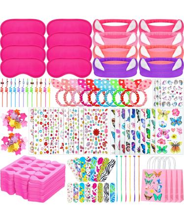 162 Pcs Spa Party Favors for Girls  Multiple Spa Party Supplies Sleepover Birthday Toys Decoration with Gift Bags Emery Boards Colored Hair Clip Braids Toe Separators Masks Unicorn Nail Decal Set
