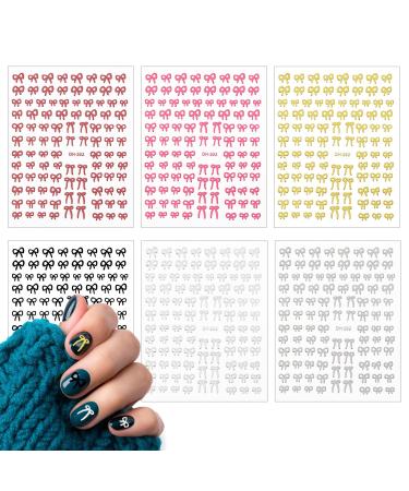 lasuroa 6 Sheets Bow Nail Stickers Self-Adhesive 3D Black White Pink Red Gold Silver Bow Nail Decals Colored Bowknot Nail Stickers for Nail Design Decoration Home Salon (6 Colors)
