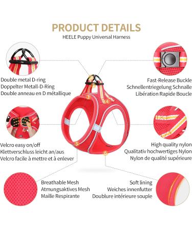 Heele Adjustable Reflective Dog Harness for Small & Medium Dogs - Breathable Soft Mesh Comfortable Fit Red 2XS - Buy Online on SooperMarket.com
