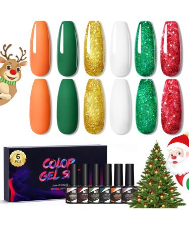 Nail Set Gel Nail Polishes Set 6 Colors Christmas Nail Gel Polish Set Red Green Gold Silver White Orange Nail Polish Set Nail Art Design Christmas Gifts For Women 8.5ml/Pc (set 20)