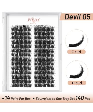 14 Pairs D Curl Cluster Lashes - 140 PCS DIY Individual Wisps, Reusable Segments for Professional Makeup - Devil 05-D - Buy Online on SooperMarket.com