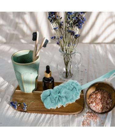 SKHAOVS 2 Piece Long Handle Bath Brush Set for Exfoliating and Dead Skin Removal - Shower Loofah Scrubber for Men and Women - Blue and Beige - Buy Online on SooperMarket.com