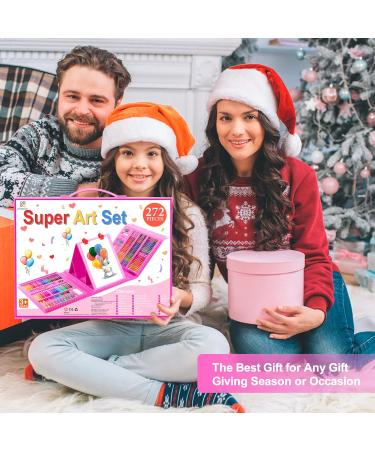 272 Piece Art Supplies Set for Teens - Deluxe Gift Box with Trifold Easel, Drawing Pad, Pastels, Watercolors, Crayons, Pencils - Perfect for Girls and Boys - Pink - Buy Online on SooperMarket.com