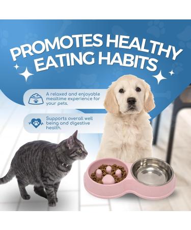 Fur & Bone Double Slow Feeder Dog Bowl | Raised Non-Slip Cat Food & Water Bowl | Stainless Steel, Pink - Buy Online on SooperMarket.com
