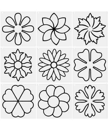 9 Pieces Flower Line Quilting Stencil Kit Sewing Stencils Flower Reusable Mylar Template Stencils with Metal Open Ring for Sewing on Fabric Quilt Clothes