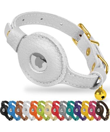 Oopsdoggy Airtag cat neck band made of leather with bells not tearable with Apple Airtag holder light GPS pet collar for girls boys cats small dogs puppies (white)