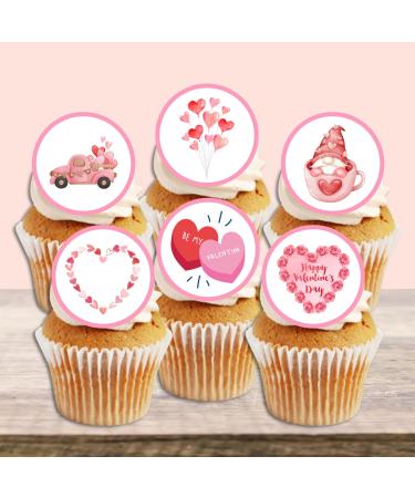 PRECUT Pink Valentines Day Cupcake Toppers Love You Edible Cake Topper Edible Valentine Cake Decorations Proposal Decorations Engagement Cake Decoration Cute Anniversary Cake Toppers (24)