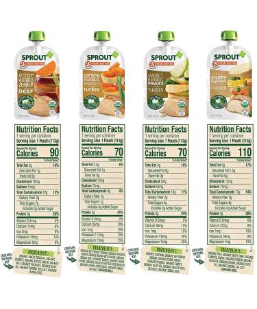 Sprout Organic Baby Food Stage 3 Variety Pack - 8 Meat & Plant Protein Flavors - 4 oz Pouches (Pack of 12) - Buy Online on SooperMarket.com