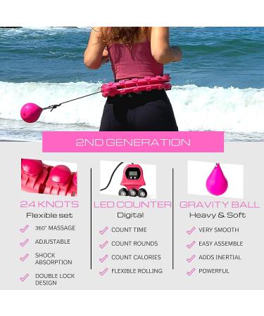 Weighted Smart Hula Hoop for Adults - 24 Detachable Knots, Adjustable Weight, Auto-Spinning Ball - Pink - Buy Online on SooperMarket.com