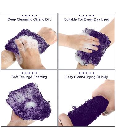 African Exfoliating Bath Sponge Set - Long Net Scrubber for Shower & Body - Black Purple - Daily Use or Stocking Stuffer - Buy Online on SooperMarket.com