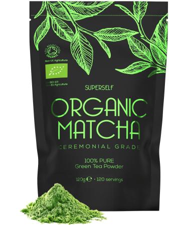 Organic Matcha Green Tea Powder - Ceremonial Grade - 120g (120 servings) - Premium Matcha Tea Powder - Certified Organic by The Soil Association - 100% Pure Stone Ground Tea Leaves - Vegan 120 g (Pack of 1)