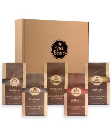Vietbeans coffee beans - five exciting types of coffee for coffee lovers - gift set - 5 x 250g exclusive coffee specialties - coffee gift (large gift set whole bean)