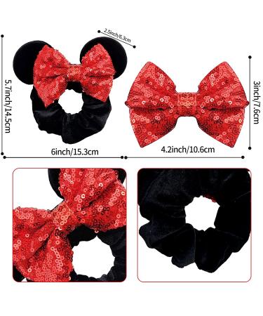 Mouse Ears Sequin Velvet Hair Scrunchies Set - Black, Red, Pink - Buy Online on SooperMarket.com