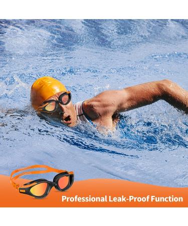 SwimStars Adult Swim Goggles - Anti-Fog UV Protection, No Leaking, Orange/Black Mirrored Lens for Pool & Open Water Swimming - Buy Online on SooperMarket.com