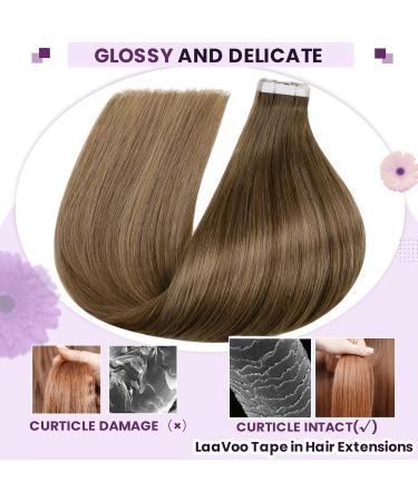 LAAVOO Tape In Hair Extensions - Real Hair Balayage Ombre (50g 35cm #8/16/8) - 20 Pcs Remy Quality - Light Brown to Golden Blonde - Buy Online on SooperMarket.com