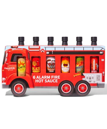 Thoughtfully Gourmet Sound the Alarm Fire Truck Hot Sauce Gift Set Flavors include Ghost Pepper Cayenne Chipotle Pepper Mexican Style and More Hot Sauce Collection Set of 6