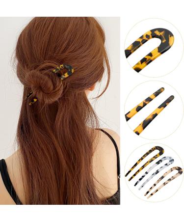 U-shaped Hairpin 3 Cellulose Acetate Acrylic Hairpin Pill Head Chinese Ancient Style Tortoise Shell U Shaped Simple Coiffure Elegant Cheongsam Matching Hair Accessories Hair Fork French (A) - Buy Online on SooperMarket.com