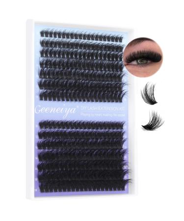 Geeneiya Eyelash Clusters Fluffy Lash Extension Mink Thick Cluster Eyelash Extensions 10-18MM Cluster Lashes Individual Fluffy Fake Eyelashes Not Kit (0.07D 60P+80P 280Pcs) 60D+80D