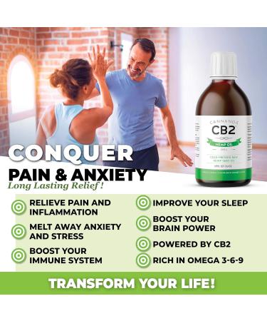 CB2 HEMP OIL - 225 000mg Extra Strength Organic / 240mL / 8oz | All Natural Pain Relief Anti-Inflammatory Tension & Stress Relief Enhanced Sleep | Enhanced with CB2 Extract + Omega 3 + GLA | Certified Organic Non-GMO | Made in Canada NATURAL HEMP - Buy Online on SooperMarket.com
