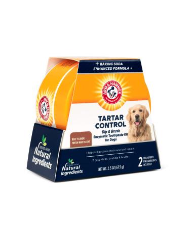 Arm & Hammer Dip & Brush Dog Enzymatic Toothpaste Kit - Arm and Hammer Toothpaste for Pets Dog Toothpaste and Brush, Cat Toothpaste, Dog Dental Care, Dog Teeth Cleaning, Dog Dental Kit, Dog Oral Care Dogs Beef