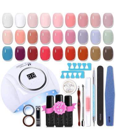 Lavender Violets 48pcs Gel Nail Polish Kit Trendy Jelly Colours Half Transparent Soak Off with 54W LED Nail Dryer 18 Lights Bulbs No Wipe Base Matte Top Coat Free Nail Decorations Manicure Tools Q976 Q976-Jelly Colours Half Transparent