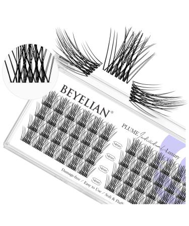 BEYELIAN DIY Eyelash Extension,Cluster Lashes Individual False Eyelashes Extension Natural Look Reusable Glue Bonded Super Thin Clear Band 48 Lash Clusters (Style5 0.07 14mm Clear Band) Luxury- Transparent Band 14mm