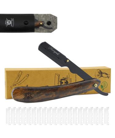 Haryali London razor set with wooden handle + 10 razor blades and case |Beard knife men with exchange blade |Professional Barber razor for men |Wet razier men | tight and clean shave dark wood