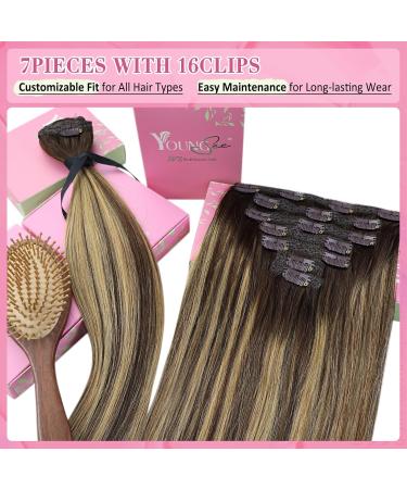 Youngsee 50cm Clip-in Ombre Extensions - Real Remy Hair Dark Brown Balayage Caramel Blonde (120g 7PCs) - Buy Online on SooperMarket.com