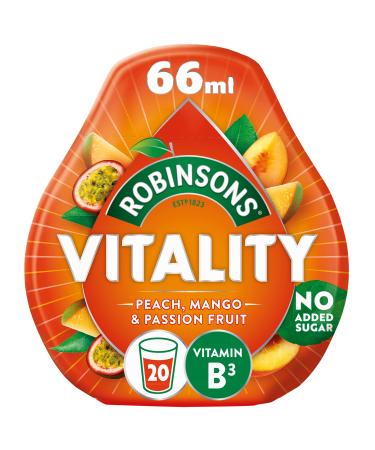 Robinsons Vitality Peach Mango & Passion Fruit with Vitamin B3 Real Fruit Juice Benefit Drops 66 ml Vitality 66 ml (Pack of 1)