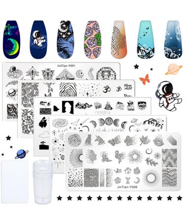 Niceneeded Starry Sky Nail Art Stamp Plates Set 5 pieces of nail stamp templates with nail stamp and nail scrap Moon Star Tieregelplatte style 2