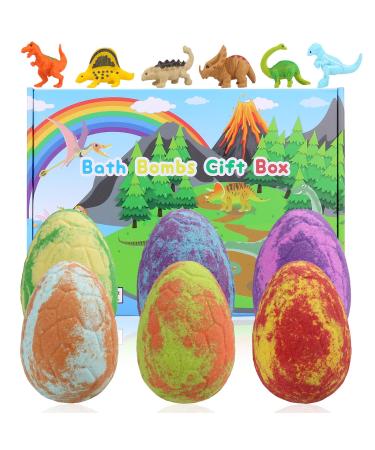 Bath Bombs for Kids with Surprise Inside 6 Pcs Dino Egg Handmade Natural Fizzy Bath Bombs Dinosaur Toys for Girls Boys Christmas Birthday Easter Gift Set (6 * 130g) Dinosaur Toys-6pcs