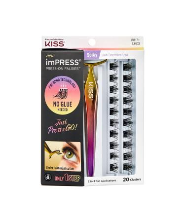KISS imPRESS Press-On Falsies Eyelash Clusters Kit, Spiky, Black, Fuss Free, Invisible Band, Natural, 24 Hours, No Damage, No Sticky Residue, Gorgeous, Flawless, Quick & Easy | 20 Clusters