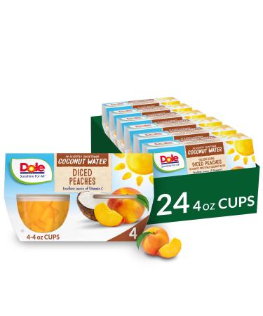 Dole Fruit Bowls Peaches in Coconut Water, Gluten Free Healthy Snack, 4 Oz, 24 Count