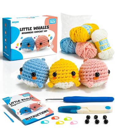 Beginner Crochet Kit, Crochet Kits for Kids and Adults, 3PCS Crochet Animal Kit for Beginners Include Videos Tutorials, Yarn, Eyes, Stuffing, Crochet Hook - Boys and Girls Birthdays Gift