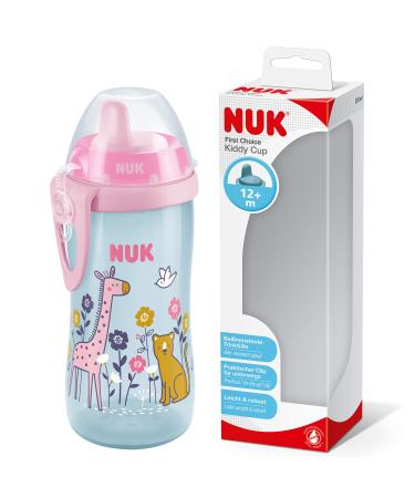 NUK Kiddy Cup Toddler Cup | 12+ Months | 300 ml | Leak-Proof Toughened Spout | Clip & Protective Cap | BPA-Free | Pink Safari (Pink) Standard
