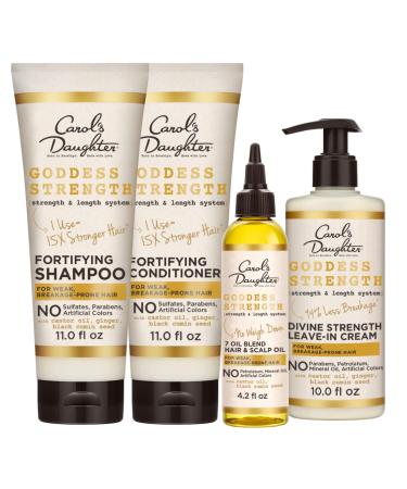 Carol's Daughter Goddess Strength Sulfate Free Shampoo  Hair Conditioner  Leave In Conditioner & Hair Treatment Oil made with Castor Oil (4 Products) Hair Care Gift Set