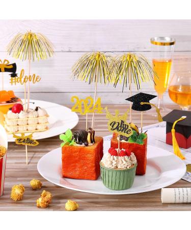 160 Pcs Graduation Firework Cupcake Toppers Set 100 Pcs 9 Inch Gold Foil Frill Firework Toothpicks and 60 Pcs Graduation Glitter Graduation Cupcake Topper for Graduation Party Cake Cocktail Food Fruit - Buy Online on SooperMarket.com