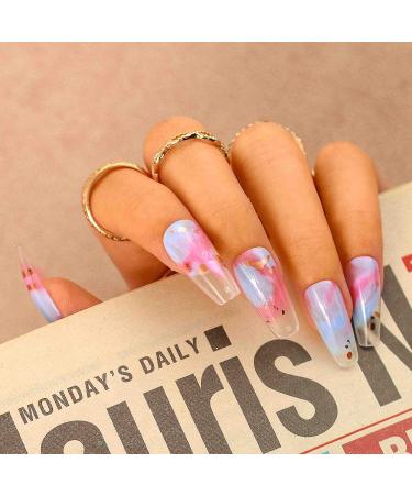 Sethexy Long Purple Ballerina Nails | Bling Coffin Gradient Acrylic Tips | 24 St Glossy Sparkle Fingernails for Women and Girls - Buy Online on SooperMarket.com