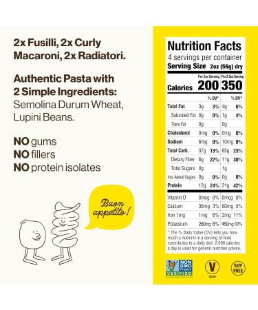 Brami Superfood Pasta - Authentic Italian Taste | High Protein & Fiber Lupini Bean Noodles | 8oz (Pack of 6) - Fusilli Curly Mac Radiatori - Buy Online on SooperMarket.com