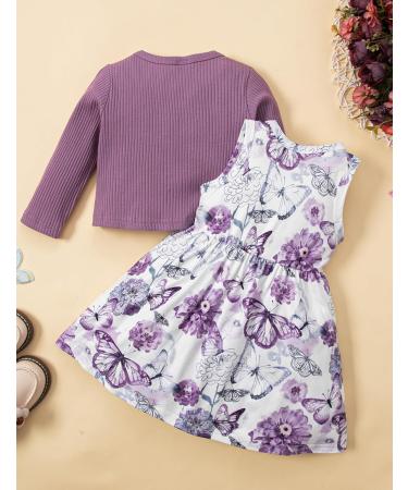 Puseky Toddler Baby Girls Floral Dress and Coat Set 6-12 Months - Purple Outfit - Buy Online on SooperMarket.com